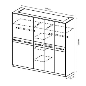 5 Hinged Door Wardrobe 230cm Width ~ 212cm Height 